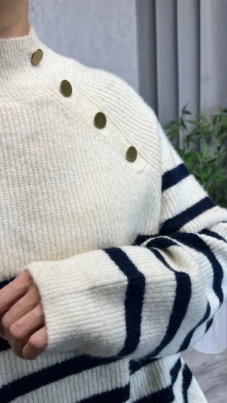 Mięsisty sweter w paski granatowe z wełną rozmiar 52 24 plus size 2